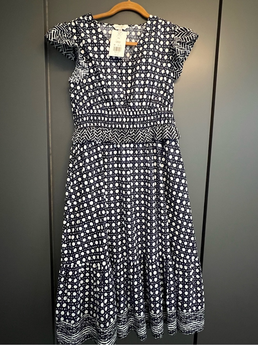 Crown & Ivy- Women's Navy and White Patterned Midi Dress - Classic Summer Style